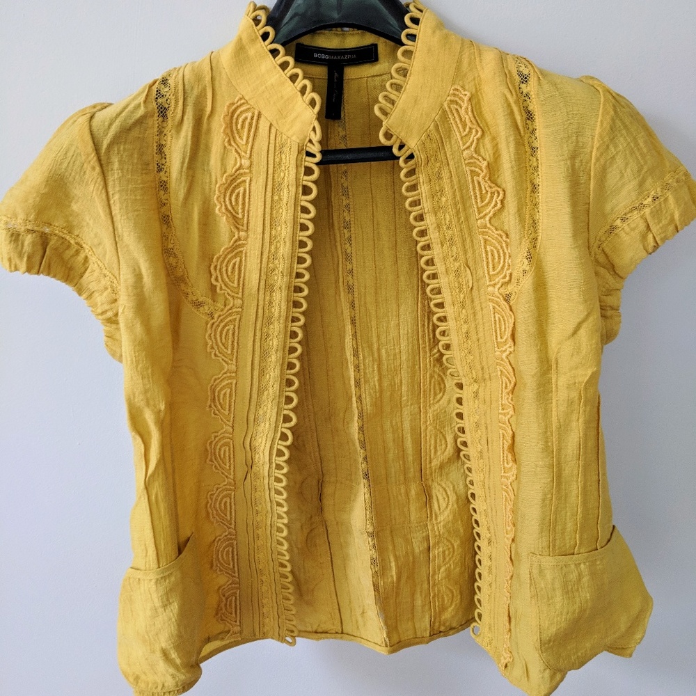 BCBGMaxAzria Mustard Yellow Scalloped Top  - S